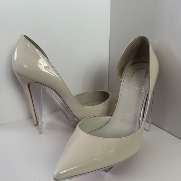 Christian Louboutin Iriza 100 Craie White Grey Patent Leather Heel Pump 39.5 - Picture 6 of 6